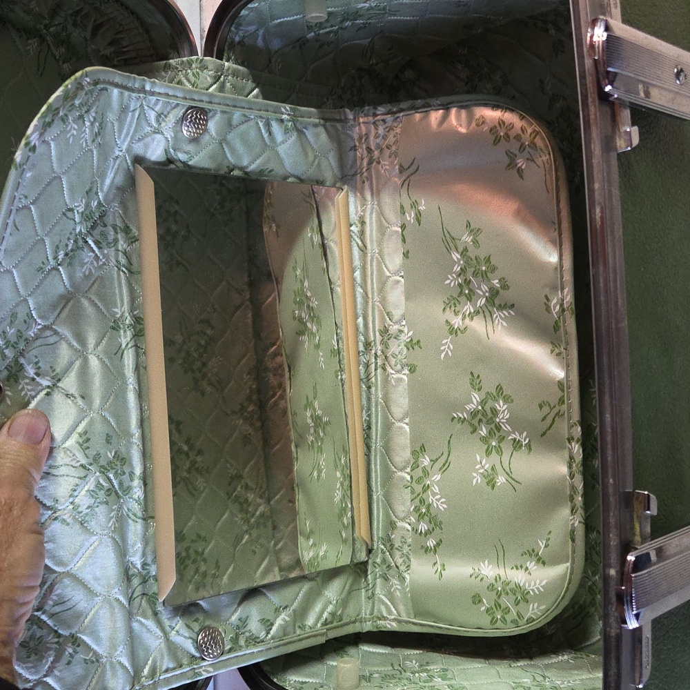 Olive Green Train Case Cosmetic Carry-On - Picture 3 of 6